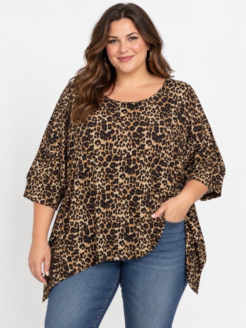Chico’s Size 3 Leopard Animal Print Dolman Sleeve Oversized Tunic Top